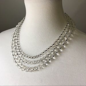 Clear Crystal Beaded Bib Statement Necklace